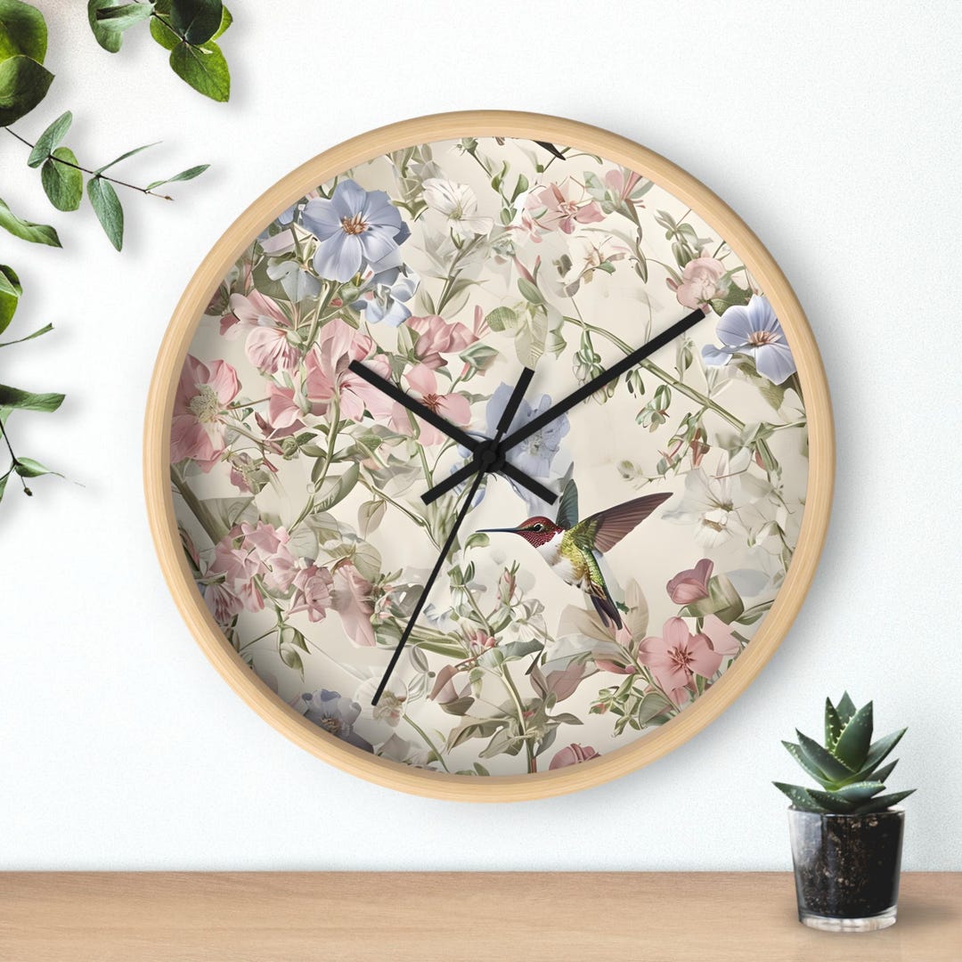 Hummingbird Wall Clock | Botanical Floral Wall Decor | Nature Lover ...