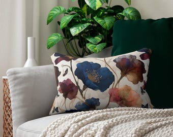 Almohada lumbar con diseño floral botánico, cojín decorativo, decoración elegante para el hogar, decoración moderna para la sala de estar, regalo para ella, estilo acogedor para el dormitorio