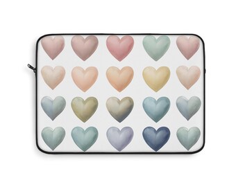 Boho Heart Laptop Sleeve - Colorful Heart Pattern, Cute Tech Case, Gift for Students, Valentine's Day, Desk Accessory