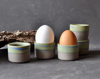 Eggcups handmade charcoal-color/dark brown, for medium - large eggs, ceramic stoneware, handthrown