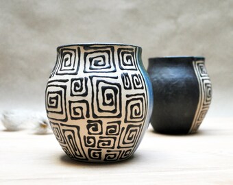 Stoneware Cup with Asian Flair, handmade, Designer Piece