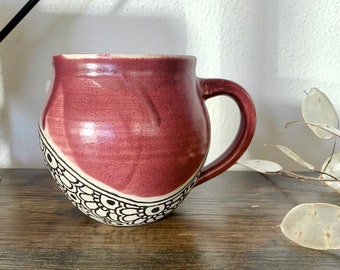 One-of-a-Kind Ceramic Cup with Flower Patterns, handmade, stoneware - Artistic Piece