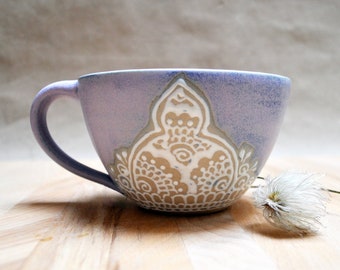 Ceramic Cup with Henna Patterns, wide-rim, handmade, Designer Piece