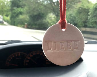 LOVE Ceramic Aromatherapy Diffuser for your Auto Car, Essential Oil Pendant, Handmade