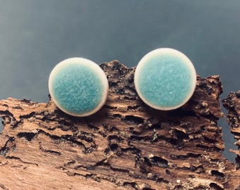 Ceramic Ear Studs, Turquoise matt | 925 Sterling Silver | mini-large, handcrafted, 925 Sterling Silver/silver-plated