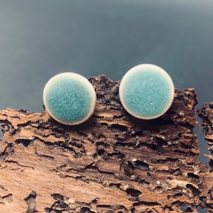 Ceramic Ear Studs, Turquoise matt | 925 Sterling Silver | mini-large, handcrafted, 925 Sterling Silver/silver-plated