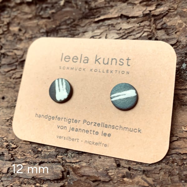 Minimalist Zen Linien Ohrstecker | Porzellanschmuck | Keramik Ohrstecker | schwarz, natur, glasiert, handgefertigt, ohrringe, versilbert