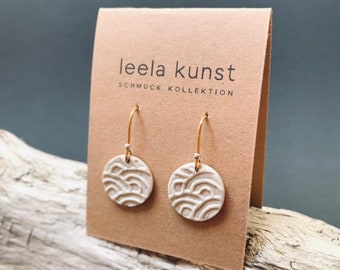 White Waves Design Porcelain Jewelry | Ceramic Earrings | natural minimalist dangling earrings with 24k gold plated real silver earwires