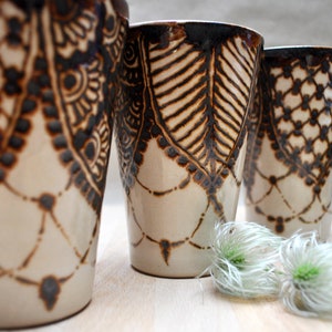 Elegant Stoneware Tumbler with Mandala Patterns, handmade - Designer Piece