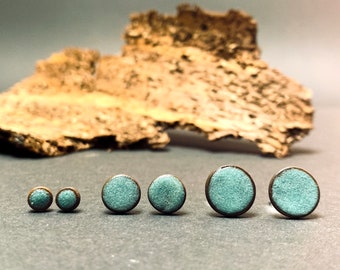 Turquoise Minimalist Porcelain Jewelry | Ceramic Ear Studs, Turquoise, Black Porcelain, handcrafted, 925 Sterling Silver/silver-plated