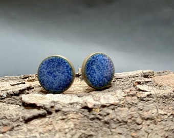 Sea Blue Ocean Blue matt, Lapis Lazuli Blue Porcelain Stud Earrings | mini-large, 925 real silver/silver-plated, women/men