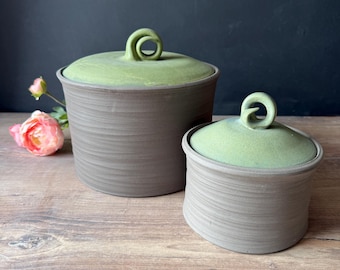 Ceramic jar with lid, sugar holder, storage container, handmade with natural forest colors, pottery, artistic and unique