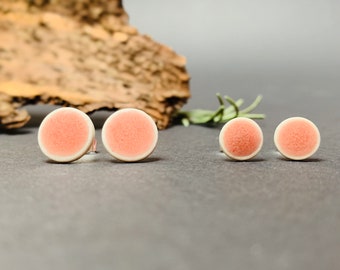 Romantic pink stud earrings | Porcelain jewelry | Ceramic stud earrings | handmade, small to large, silver plated