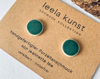 Emerald Green Porcelain Earrings | Ceramic Ear Studs, handcrafted, earrings with sterling silver or silverplated ear studs