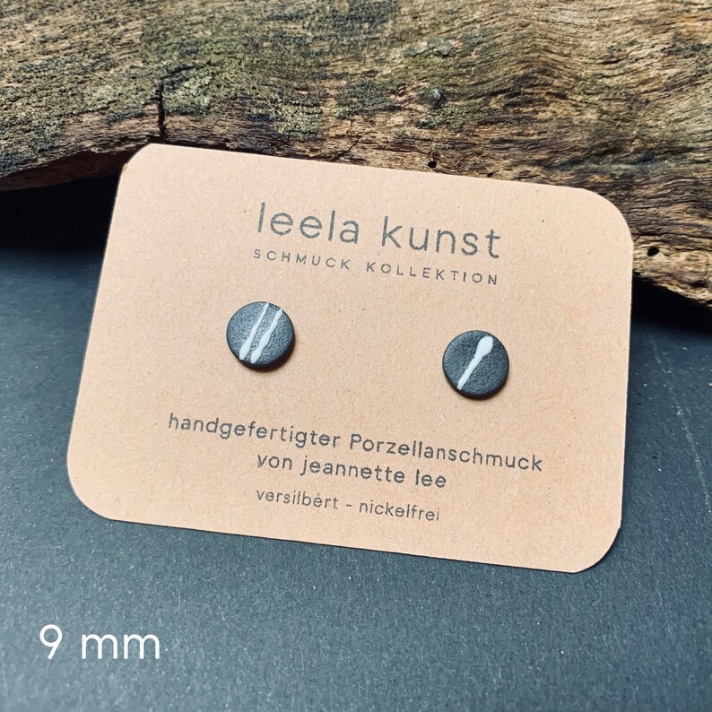 Minimalist Zen Style Porcelain Jewelry | Ceramic Ear Studs, handcrafted, earrings silverplated 9 mm