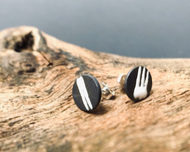 Minimalist Zen Style Porcelain Jewelry | Ceramic Ear Studs, handcrafted, earrings silverplated 12 mm