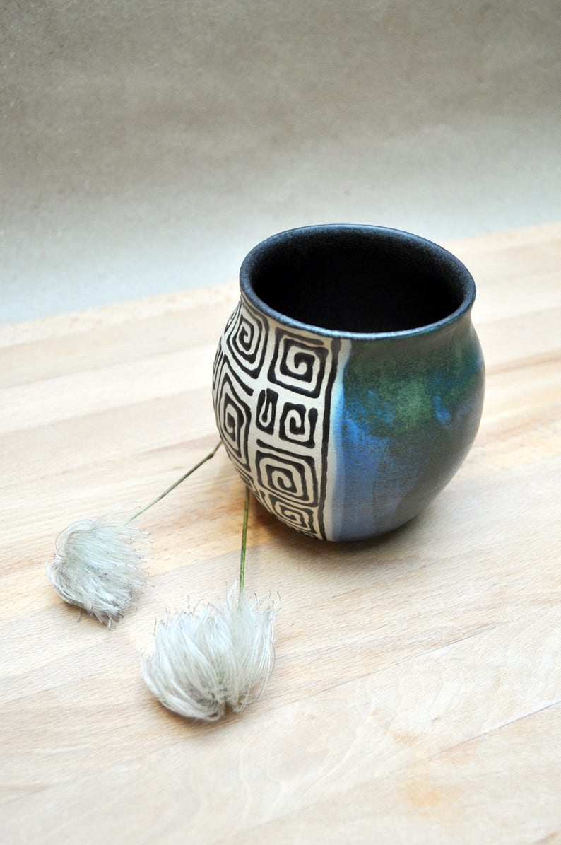 Stoneware Cup with Asian Flair, handmade, Designer Piece image 4