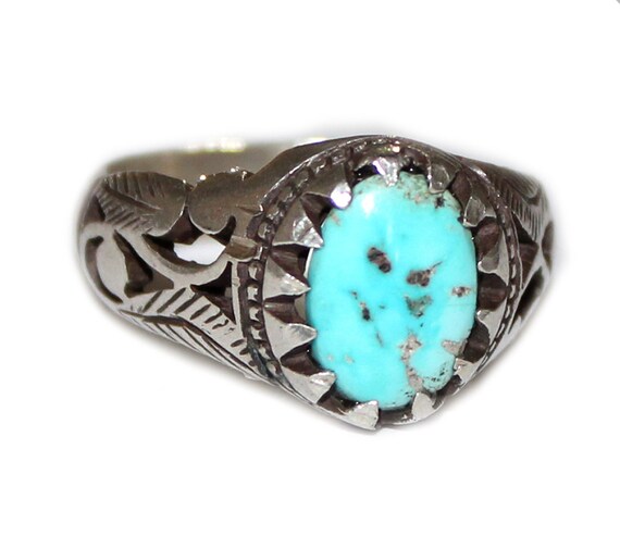 Vintage Natural Nishapur Turquoise Men Ring Size 11 US