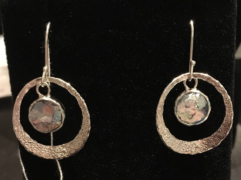 Ancient Roman Glass 500-1000AD Sterling Silver Earrings image 1