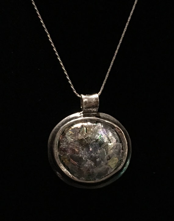 Ancient Roman Glass Pendant with Sterling Silver Chain