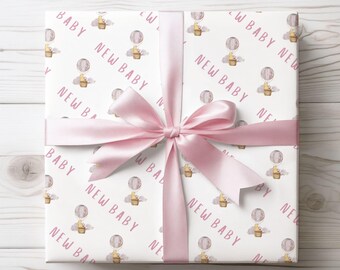 New Baby Pink Hot Air Balloon Wrapping Paper A2 Sheet