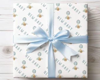 New Baby Blue Hot Air Balloon Wrapping Paper A2 Sheet