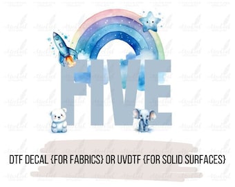 Happy Birthday Blue Rainbow 5 UVDTF or DTF Decal Transfer Craft Making