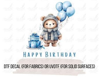 Happy Birthday Teddy Cake UVDTF or DTF Decal Transfer Craft Making