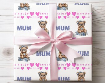 Floral Text Ted Mother's Day Wrapping Paper A2 Sheet
