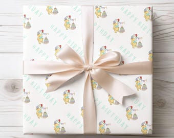 Party Bear Blue Bow Birthday Wrapping Paper A2 Sheet