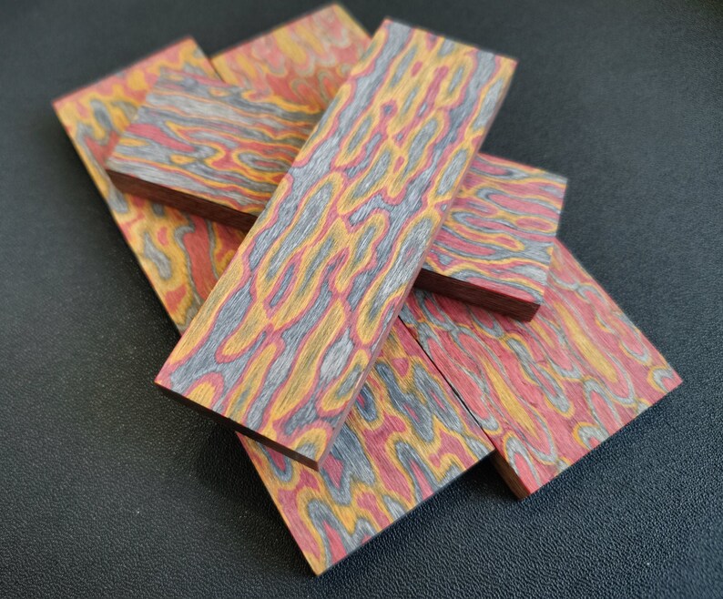 Laminated colored plywood for handles. Damask steel and Mokume Etsy