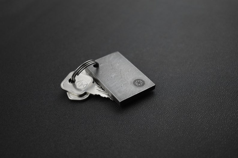 Beskar Pendant Damascus steel. EDC keychain. Handmade Etsy