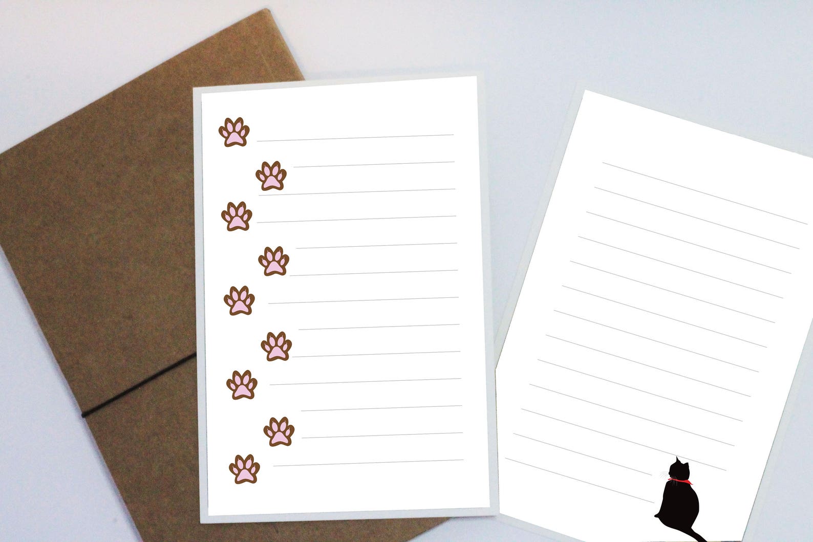 Cat stationery Cute black Cat Paw paper Printable Stationery | Etsy