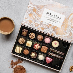 Surtido de chocolates exclusivos de Martin's Chocolatier, 16 cajas, caja de regalo de chocolate de lujo en 6 sabores, chocolates belgas, regalo de chocolate