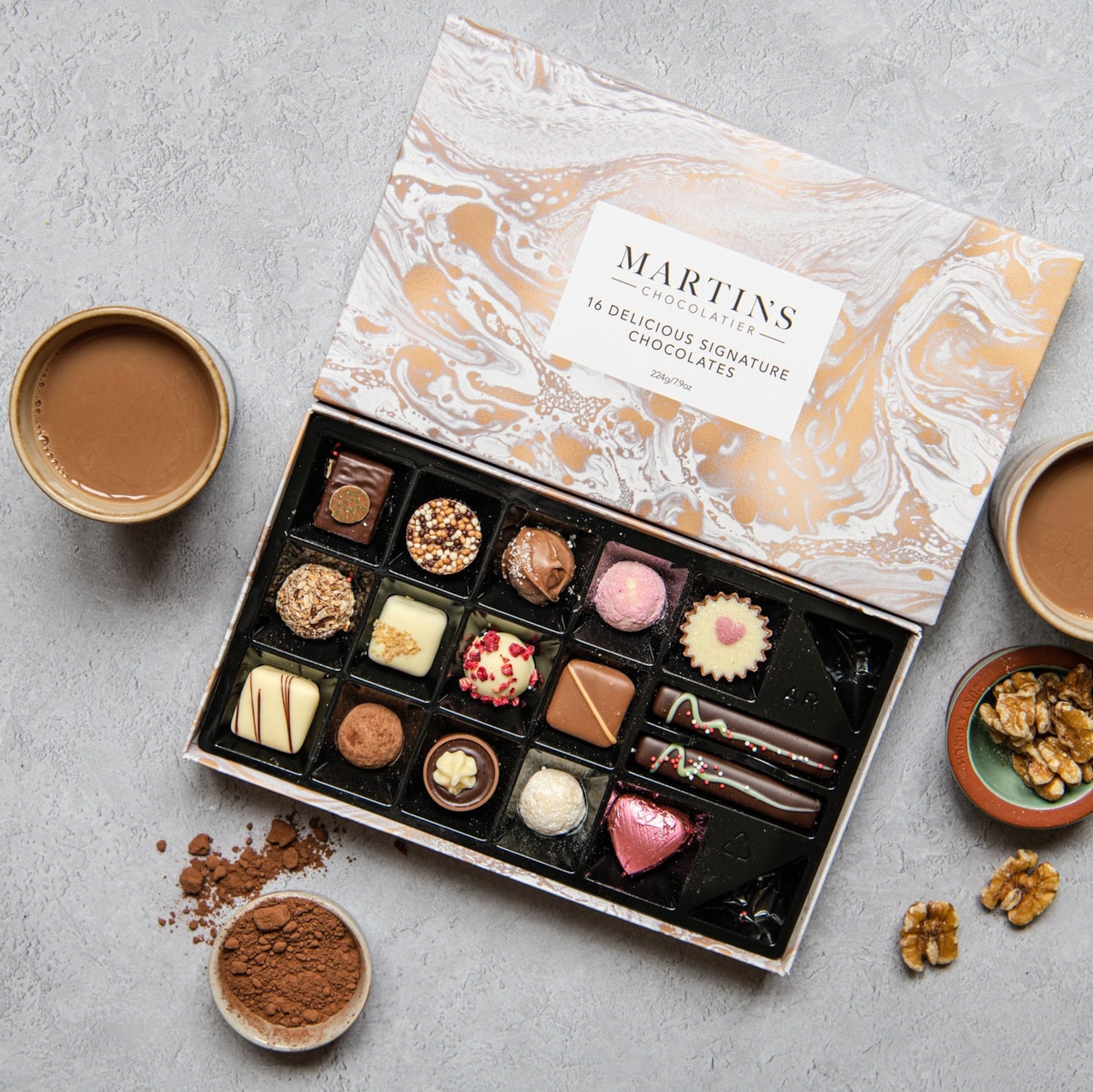 A box of 16 artisanal chocolates
