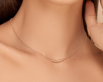 Collar central Naos: collar con cuentas de oro de 14 k, collar de oro macizo de 14 k, oro amarillo, corte de diamante, bola, delicado
