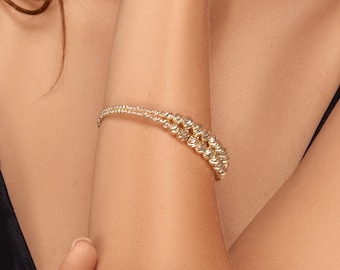 Brazalete Petra duble - Pulsera con cuentas de oro de 14k - Pulsera de 14k, pulsera de oro macizo de 14 k, pulsera de oro de 14k para mujer, cuentas de pulsera