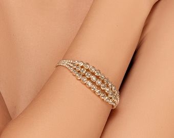 Petra triple bangle - 14k gold Beaded Bracelet - 14k bracelet, 14 k solid gold bracelet, 14k gold bracelet women, bracelet beads