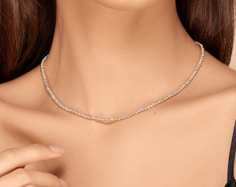 Mira medium two tone necklace - 14k gold beaded necklace, 14k solid gold necklace, yellow gold, diamond cut, ball, dainty