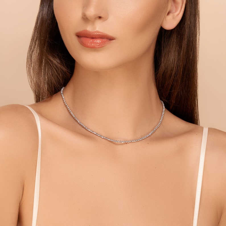 Mira medium white necklace 14k gold beaded necklace, 14k solid gold necklace, yellow gold, diamond cut, ball, dainty image 3