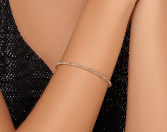 Mira two tone bracelet - 14k white gold solid beaded bangle bracelet, diamond cut, dainty, sparkly, 2.2mm beads, anniversary gift