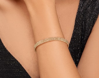 Mira triple yellow bangle - 14k solid gold beaded bangle bracelet