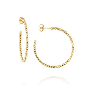 Mira medium hoop earrings medium 14k solid gold hoop earrings 14k gold beaded hoop earrings, 14k gold hoops, for woman, yellow gold image 2