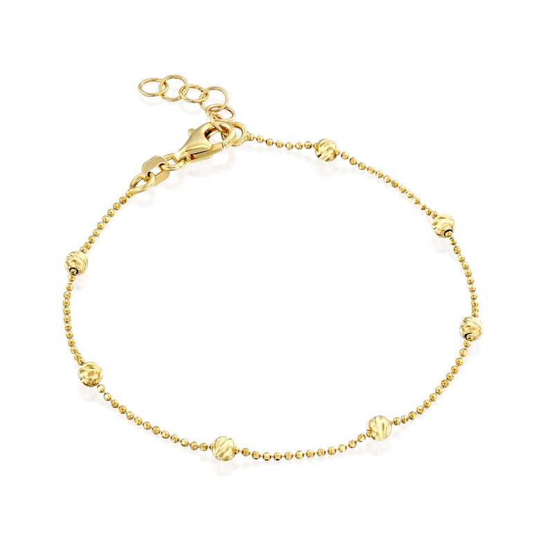 Pulsera Naos spread Pulsera de cuentas de oro amarillo de 14k Pulsera de cuentas de oro macizo de 14k, cuentas de corte de diamante, brillante, para mujer imagen 2