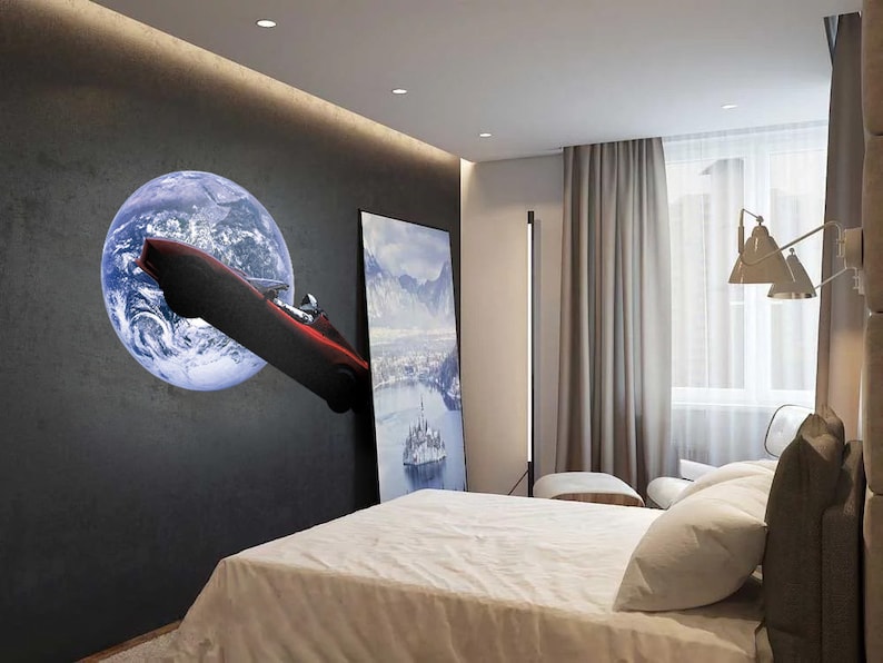 Tesla Starman SpaceX Falcon heavy launch large wall decal sticker made from Peel and Stick Removable Wallpaper for garage
