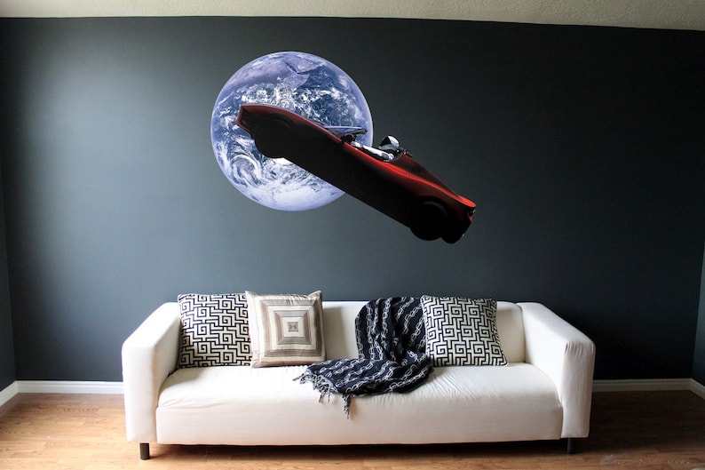 Tesla Starman SpaceX Falcon heavy launch large wall decal sticker made from Peel and Stick Removable Wallpaper for garage