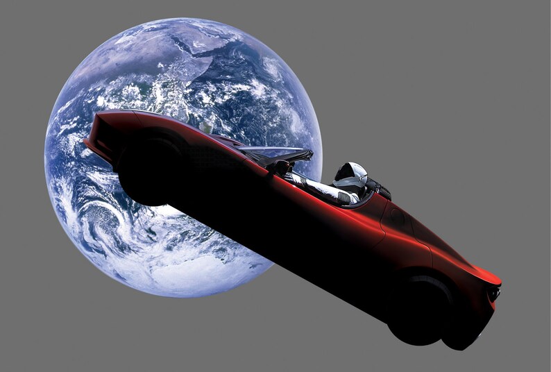 Tesla Starman SpaceX Falcon heavy launch large wall decal sticker made from Peel and Stick Removable Wallpaper for garage