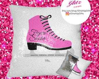 Ice Skate Glitter Pillow Case, Reversible Sequin Mermaid, Custom Ice Skating Gifts, Skating, Skating Party, Glitter, Home Goods,