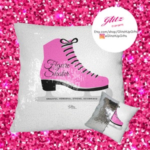Ice Skate Glitter Pillow Case, Reversible Sequin Mermaid, Custom Ice Skating Gifts, Skating, Skating Party, Glitter, Home Goods,