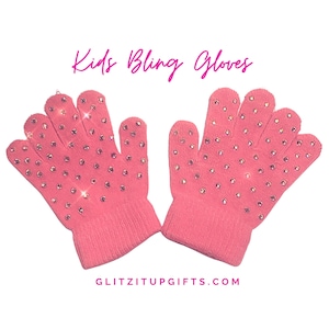 Kids Rhinestone gloves, Pink Winter Gloves, Crystalized Ice Skate Gloves, Bedazzled, Bling, Figure Skater Party, Fashion Sparkle Gloves,